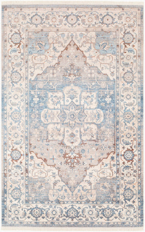Livabliss Ephesians Traditional Border Fringe Accent Rug Polyester Machine Woven Entryway Mat Blue, Aqua 8'10" x 12'10" EPC2317-91210