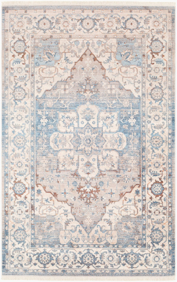 Livabliss Ephesians Traditional Border Fringe Accent Rug Polyester Machine Woven Entryway Mat Blue, Aqua 8'10" x 12'10" EPC2317-91210