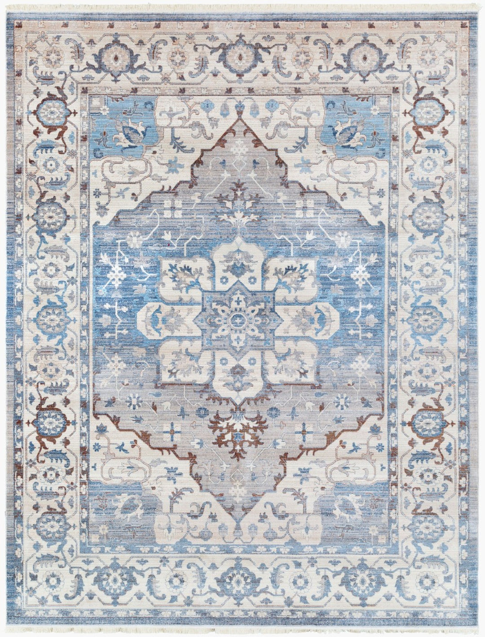 Livabliss Ephesians Traditional Border Fringe Accent Rug Polyester Machine Woven Entryway Mat Blue, Aqua 7'10" x 10'2" EPC2317-710103