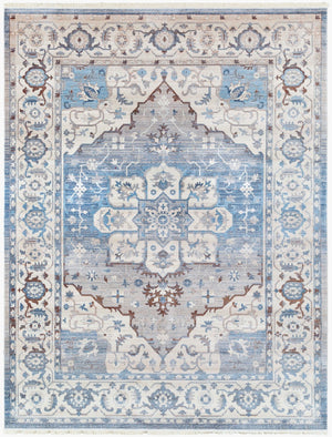 Livabliss Ephesians Traditional Border Fringe Accent Rug Polyester Machine Woven Entryway Mat Blue, Aqua 7'10" x 10'2" EPC2317-710103