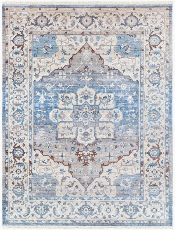 Livabliss Ephesians Traditional Border Fringe Accent Rug Polyester Machine Woven Entryway Mat Blue, Aqua 7'10" x 10'2" EPC2317-710103