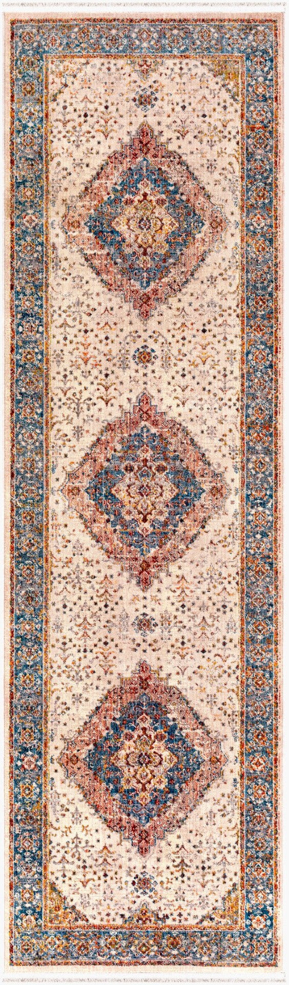 Livabliss Ephesians Persian Inspired Polyester Runner Rug with Fringe Trim for Hallways Dark Blue, Deni 2'7" x 9' EPC2334-279