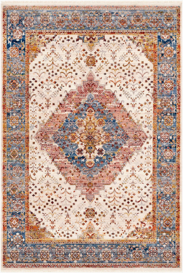 Livabliss Ephesians Persian Inspired Polyester Runner Rug with Fringe Trim for Hallways Dark Blue, Deni 8'10" x 13' EPC2334-81013