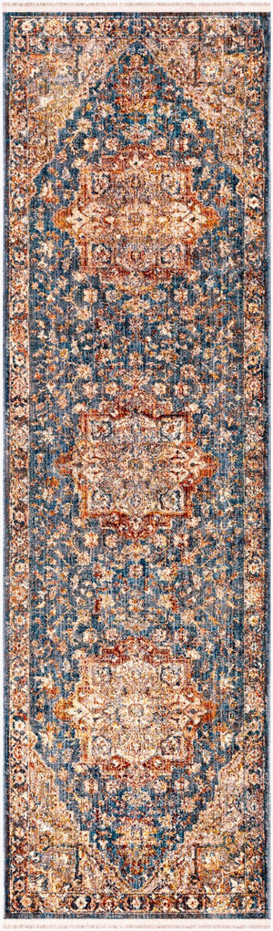 Livabliss Ephesians Traditional Fringe Accent Rug Machine Woven Polyester for Entryways and Hallways Dark Blue, Deni 2'7" x 9' EPC2337-279