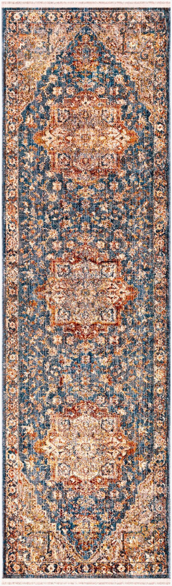 Livabliss Ephesians Traditional Fringe Accent Rug Machine Woven Polyester for Entryways and Hallways Dark Blue, Deni 2'7" x 9' EPC2337-279