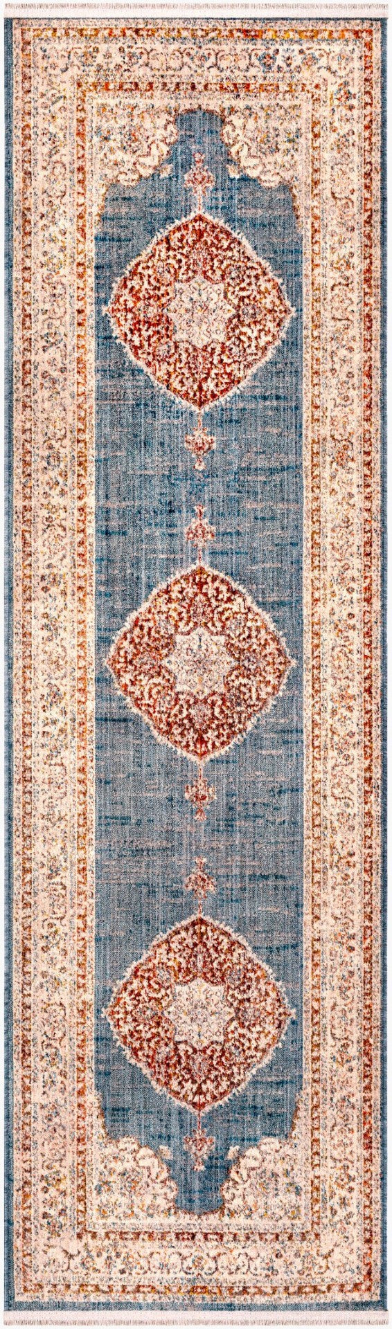 Livabliss Ephesians Traditional Runner Rug Fringe Polyester Hallway Entryway Medium Pile Woven Dark Blue, Deni 2'7" x 9' EPC2340-279