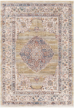 Livabliss Ephesians Persian Medallion Accent Rug Polyester Pile Fringe Entryway Floor Decor Olive, Medium G 8'10" x 13' EPC2341-81013