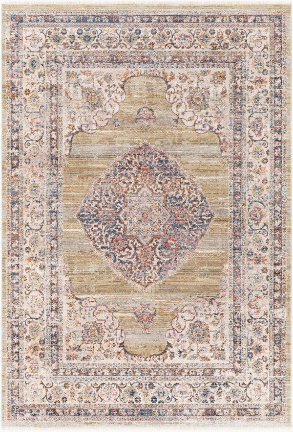 Livabliss Ephesians Persian Medallion Accent Rug Polyester Pile Fringe Entryway Floor Decor Olive, Medium G 8'10" x 13' EPC2341-81013