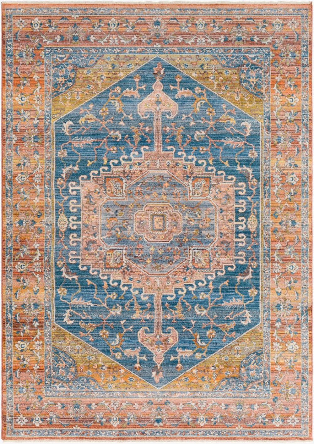 Livabliss Ephesians Traditional Fringe Accent Rug Machine Woven Polyester for Entryways Hallways Dark Blue, Ligh 8'10" x 13' EPC2355-81013