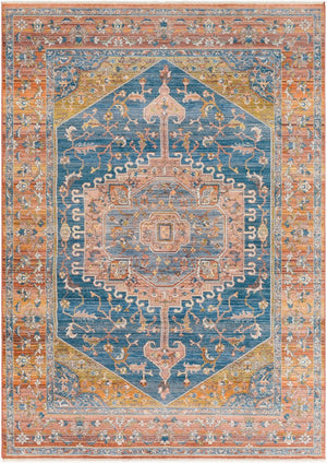 Livabliss Ephesians Traditional Fringe Accent Rug Machine Woven Polyester for Entryways Hallways Dark Blue, Ligh 8'10" x 13' EPC2355-81013