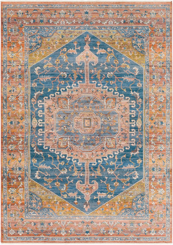 Livabliss Ephesians Traditional Fringe Accent Rug Machine Woven Polyester for Entryways Hallways Dark Blue, Ligh 8'10" x 13' EPC2355-81013