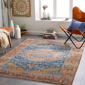 Livabliss Ephesians Traditional Fringe Accent Rug Machine Woven Polyester for Entryways Hallways Dark Blue, Ligh 8'10" x 13' EPC2355-81013