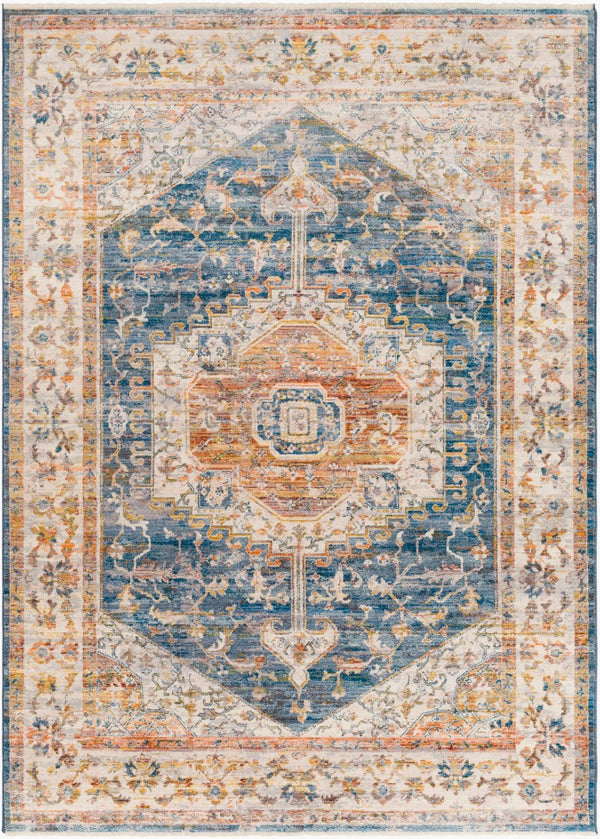 Livabliss Ephesians Traditional Medallion Polyester Accent Rug with Fringe for Entryways and Hallways Dark Blue, Ligh 8'10" x 13' EPC2356-81013