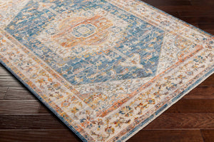 Livabliss Ephesians Traditional Medallion Polyester Accent Rug with Fringe for Entryways and Hallways Dark Blue, Ligh 8'10" x 13' EPC2356-81013