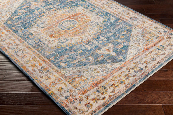Livabliss Ephesians Traditional Medallion Polyester Accent Rug with Fringe for Entryways and Hallways Dark Blue, Ligh 8'10" x 13' EPC2356-81013