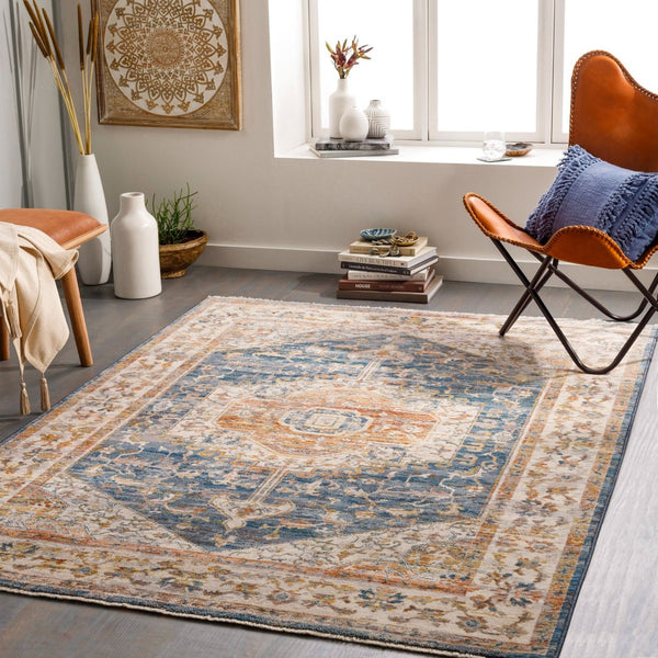 Livabliss Ephesians Traditional Medallion Polyester Accent Rug with Fringe for Entryways and Hallways Dark Blue, Ligh 8'10" x 13' EPC2356-81013