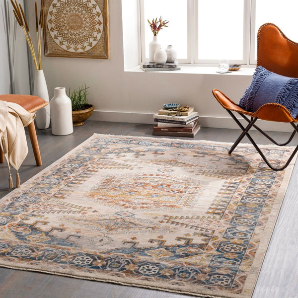 Livabliss Ephesians Traditional Fringe Accent Rug Polyester Woven Entryway Bedroom Floor Piece Dark Blue, Ligh 2' x 2'11" EPC2360-2211
