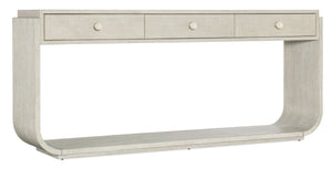 Hooker Furniture Modern Mood Console Table With Raffia Accents, Self-Closing Drawer, Oak Veneer Texture, Pewter Knobs Light Brown 6850-80451-80