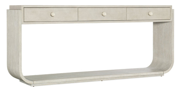 Hooker Furniture Modern Mood Console Table With Raffia Accents, Self-Closing Drawer, Oak Veneer Texture, Pewter Knobs Light Brown 6850-80451-80