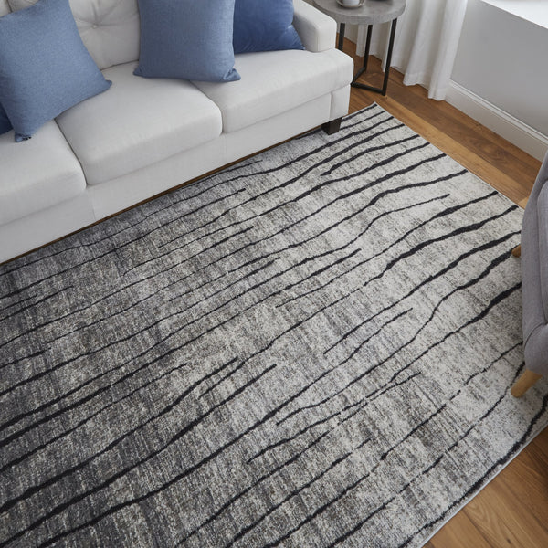 Feizy Rugs Kano Abstract Low Pile Area Rug - Distressed Design, Stain & Water Resistant, Ideal For Pets & Homes Gray,Black,Taupe Polypropylene,Polyester 86439lifivychlf05
