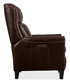 Hooker Furniture Henley Luxe Power Recliner In Top-Grain Aniline Leather With Power Headrest And Usb Charging Brown RC826-PH-089