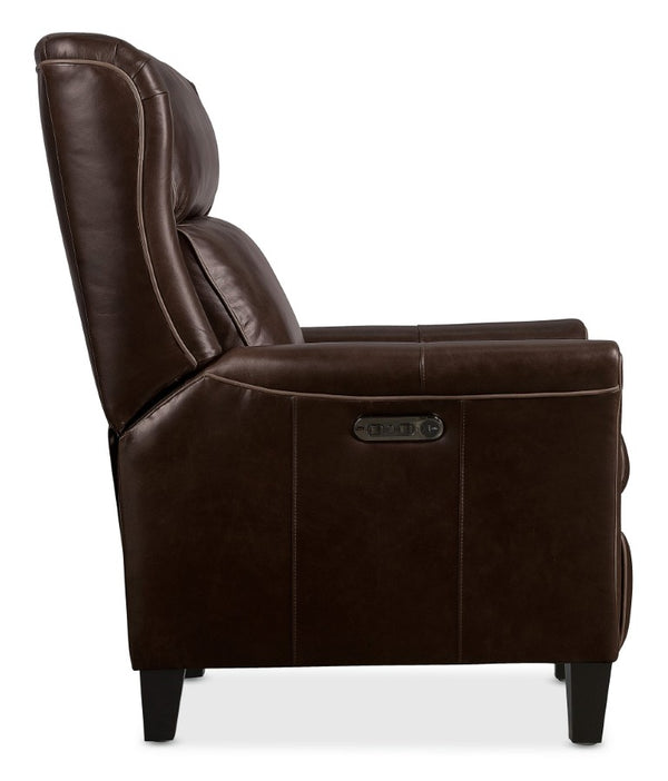 Hooker Furniture Henley Luxe Power Recliner In Top-Grain Aniline Leather With Power Headrest And Usb Charging Brown RC826-PH-089