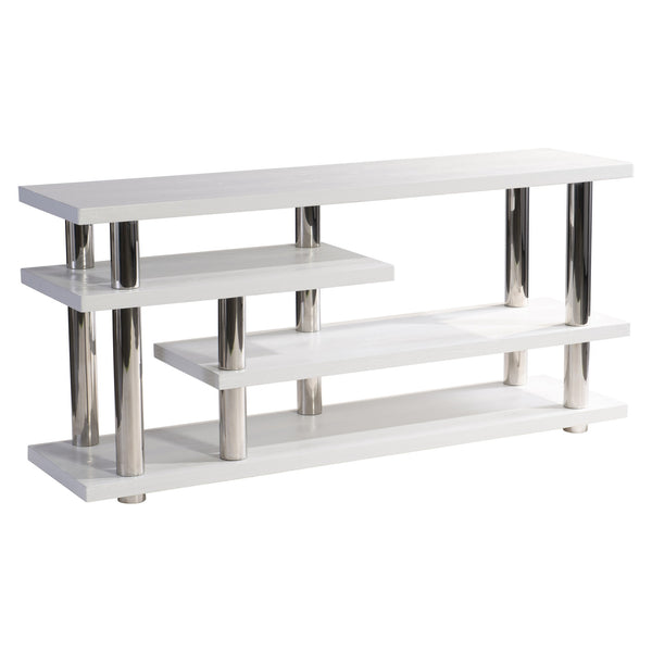 Bernhardt Bernhardt Yuma Console Table With Azucar Wood Shelves & Polished Stainless Posts, 69"W X 32"H Elegance 316912