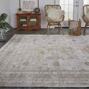 Feizy Rugs Aura Luxurious Modern Persian Area Rug - Durable Polyester Blend With Elegant Gold & Silver Design Gold,Ivory Polyester,Polypropylene Aur3738fgldivyp18