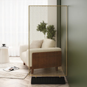 English Elm Christopher Knight Home® - STEEL Gold Brushed Iron Screen Room Divider – Single Panel Mesh, Modern Free-Standing Privacy Accent 67261.00