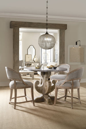 Hooker Furniture Boheme Garnier Barrel-Back Counter Stool In Antwerp Linen, Antique Milk White Finish, Copper Footrest 5750-25350-MWD