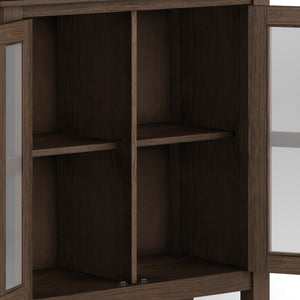 English Elm Artisan Low Storage Cabinet - Handcrafted Farmhouse Brown Wood With Glass Doors & Adjustable Shelves B136P158392