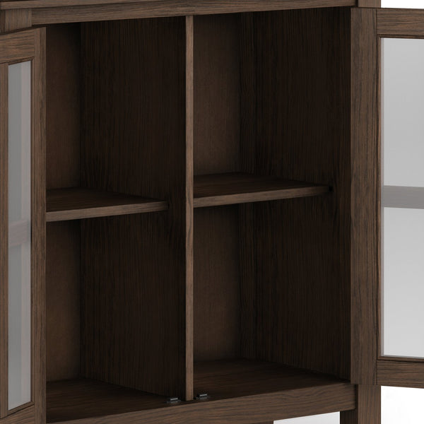 English Elm Artisan Low Storage Cabinet - Handcrafted Farmhouse Brown Wood With Glass Doors & Adjustable Shelves B136P158392