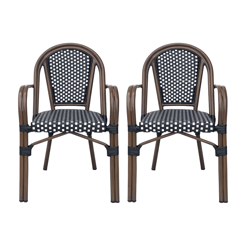 English Elm Bistro Wicker Outdoor Dining Chairs Set of Two with Rust Resistant Aluminum Frame Patio 72905.00BLK