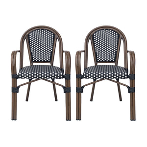 English Elm Bistro Wicker Outdoor Dining Chairs Set of Two with Rust Resistant Aluminum Frame Patio 72905.00BLK