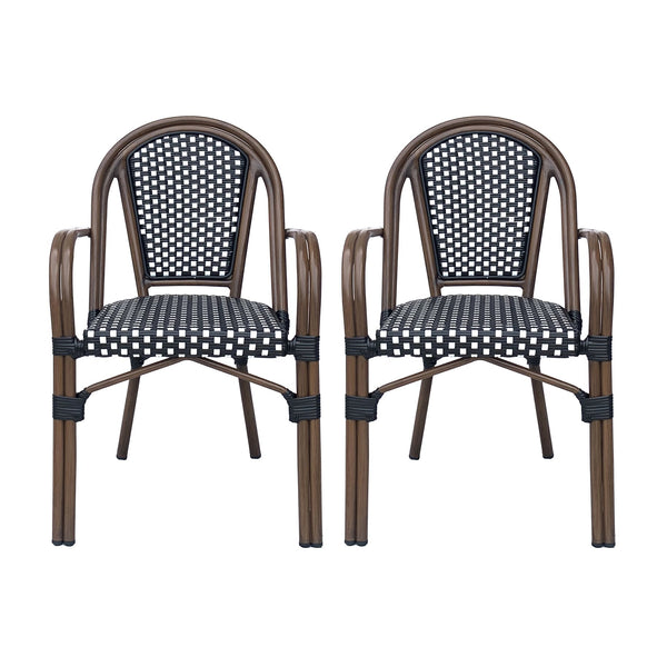 English Elm Bistro Wicker Outdoor Dining Chairs Set of Two with Rust Resistant Aluminum Frame Patio 72905.00BLK