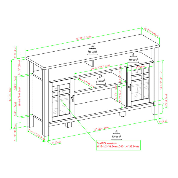 58" 2-Door Transitional Sideboard Ivory Oak HTTD5DIO Walker Edison