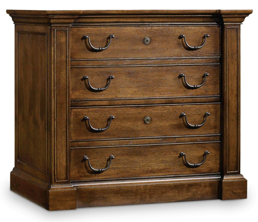 Hooker Furniture Archivist Pecky Pecan Lateral File With Locking Pendaflex Drawers, Antique French Silhouette Finish 5447-10466