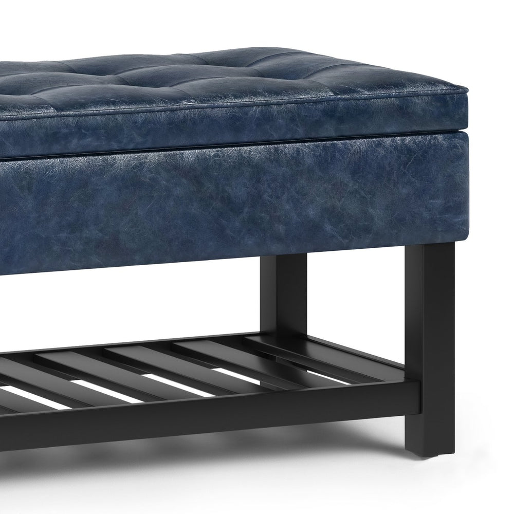 English Elm Cosmopolitan Storage Ottoman Bench - Stylish Denim Blue, Tufted Design With Hidden Storage Space B136P158561