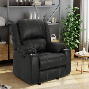 Christopher Knight Home® - Noble House - Sarina Traditional Black Leather Recliner with Steel Cup Holders