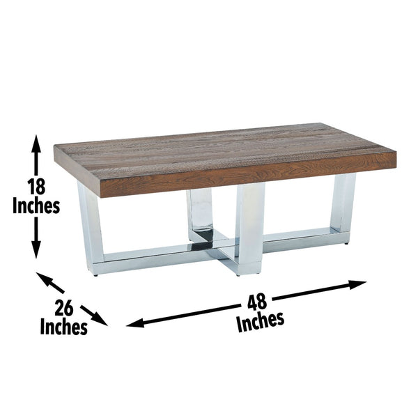 English Elm Steve Silver - Laredo - Rustic Modern Coffee Table With Chrome Base, Hand-Stained Chestnut Finish & Durable Design B081P157764-GIGA