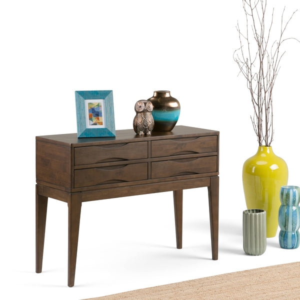 English Elm Harper Hallway Console Table - Mid-Century Style With Walnut Finish, 4 Spacious Drawers For Storage B136P158163