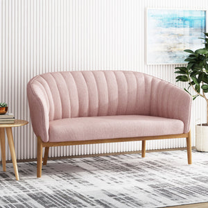 English Elm Loveseat Mid-century Modern Channel Tufted Upholstered Sofa with Rubberwood Tapered Legs 65780.00FLBLSH
