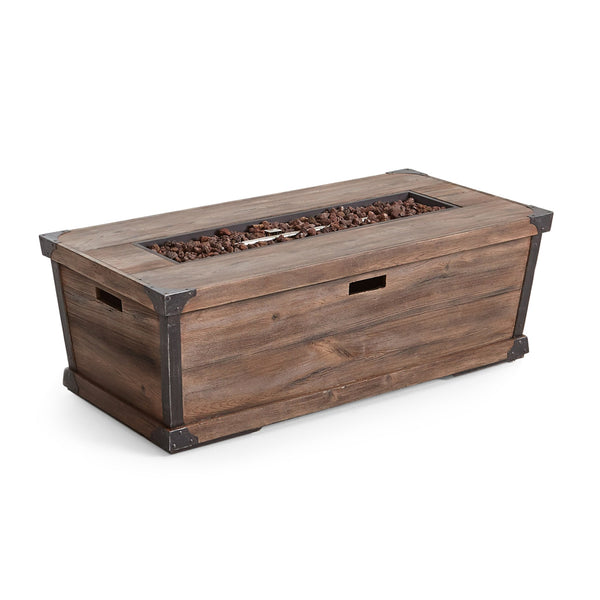 English Elm Outdoor Concrete Rectangle Fire Table 56 Inch Propane Pit with Wood Grain Finish 63263.00-50K