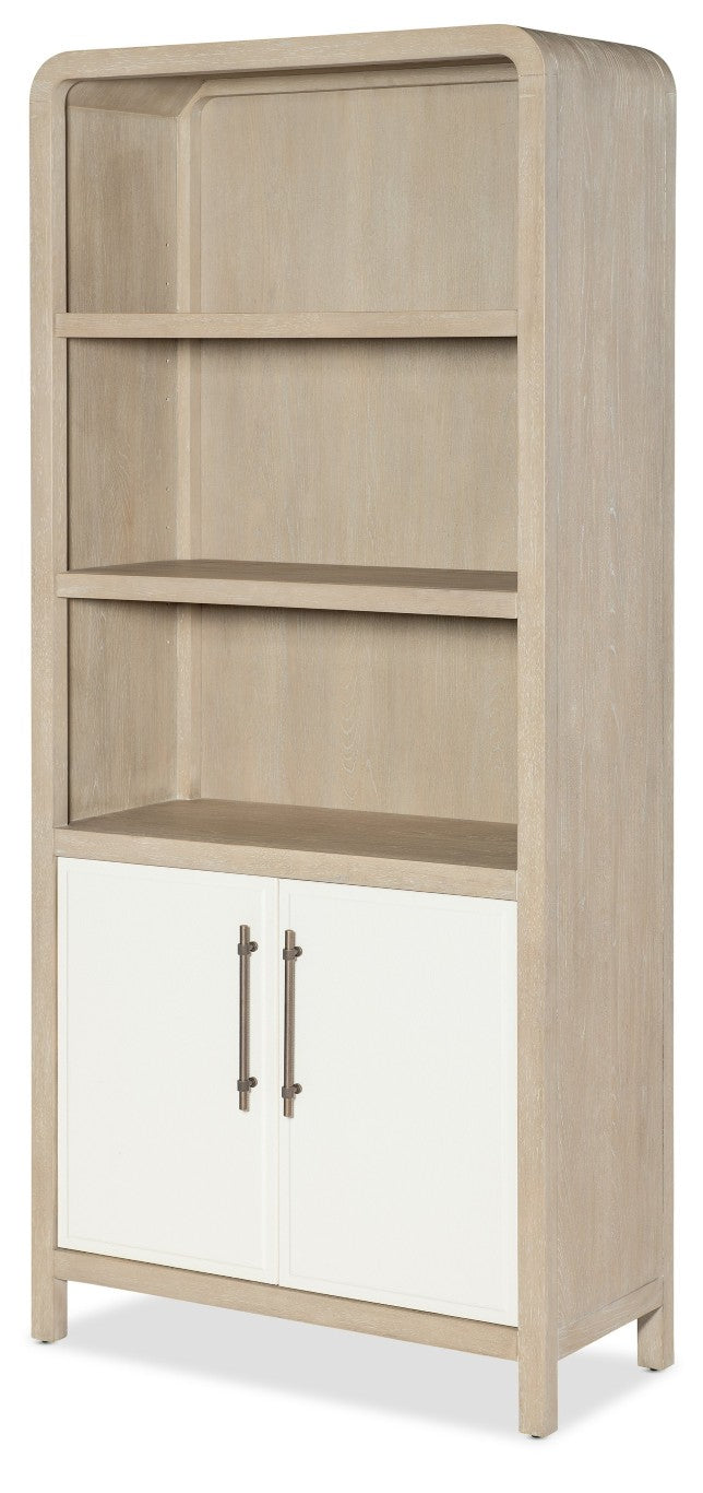 Hooker Furniture Brixton Bookcase With Two-Tone Elm & Ivory Doors, Adjustable Shelves, Concealed Storage, 80"H 6022-10445-80