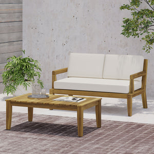 English Elm Christopher Knight Home® - Camak Acacia Wood Outdoor Loveseat & Coffee Table Set in Teak Beige — Weather-Resistant, 800lb Capacity 71702.00BGE