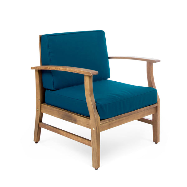 English Elm Perla Solid Acacia Outdoor Club Chair Slatted Hardwood Frame Resort Patio Seat 61442.00BLU