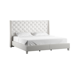 Homelegance By Top-Line Vaughn Faux Leather Crystal Tufted Bed Ivory White Faux Leather