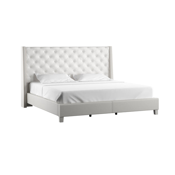 Homelegance By Top-Line Vaughn Faux Leather Crystal Tufted Bed Ivory White Faux Leather