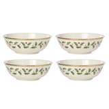 Holiday Porcelain Bowls Set of 4 with 24K Gold Trim, Holly Berry Design, 16 oz