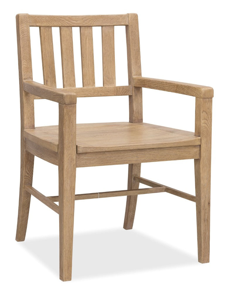 Hooker Furniture Driftwood Rustic Splatback Arm Chair With Solid Oak Frame, Buckboard Finish For Farmhouse Dining Light Wood 6820-75301-80